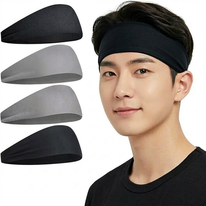 오브제이스 땀흘림방지 스포츠 운동 헤어밴드 머리띠, 블랙+그레이, 1세트