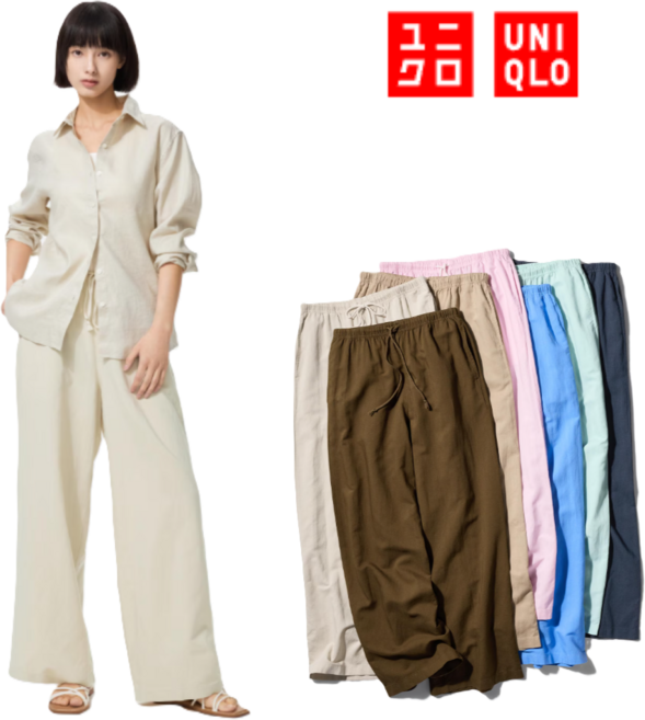 유니클로 여성 리넨 블렌드 이지 팬츠 리넨바지 와이드 스트레이트 482246