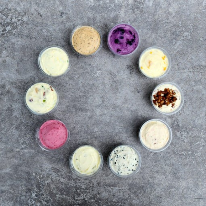 오멜 수제크림치즈 파티팩 선물세트 블루베리 애플망고 라즈베리 토마토바질 대파베이컨 얼그레이 [원산지:상세설명에 표시], 50g, 6개