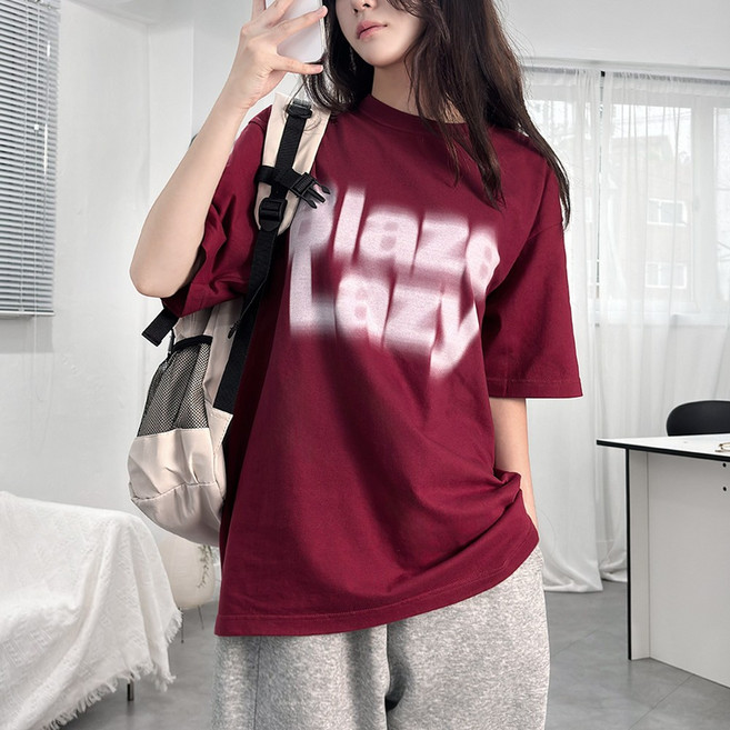 [XS-3XL] W 블레이즈 레터링 박시 오버핏 라운드 반팔 티셔츠 남녀공용 3color B