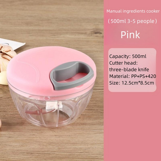 500 900ML 수동 마늘 쵸퍼 고기 ncer 주방 액세서리 야채 양파 커터 분쇄기, 500ML pink, 1개