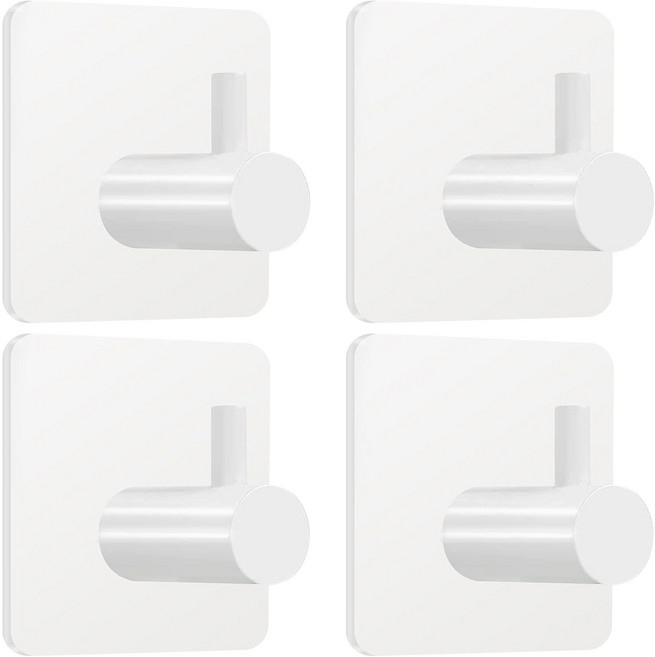 무타공 SUS304 스테인리스 접착식 후크 욕실 주방 수건 행주 벽걸이 걸이, 4개, 화이트