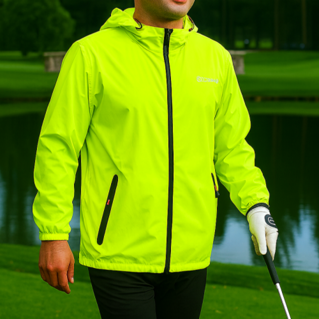 채로스 프리미엄 남성용 바람막이 골프 비옷 세트 방수 야외활동, 네온, 1개