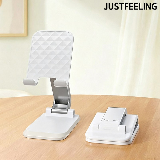 JUSTFEELING 휴대용 접이식 탁상용 스마트폰 거치대 흔들리지 않은 핸드폰거치대, 1개, 화이트, 0