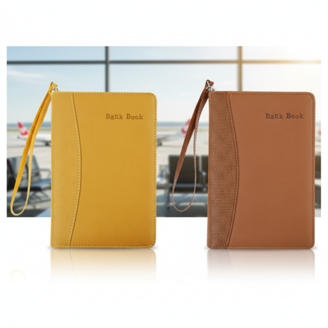 통장 지갑 가죽 여행용 남성 장부 지갑 여성 스트랩 업무용 직장인 영수증 사무용 다용도 가계부 주황색