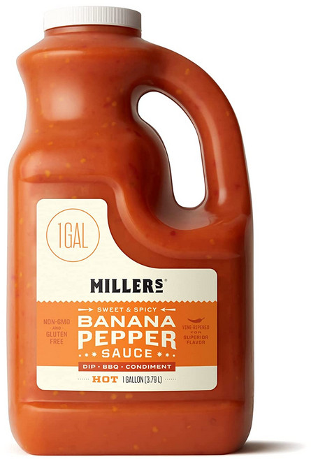 Miller s 바나나 페퍼 소스 - 레드 핫 달콤한 매운 치킨 윙 버거 샌드위치 1갤런, 기본