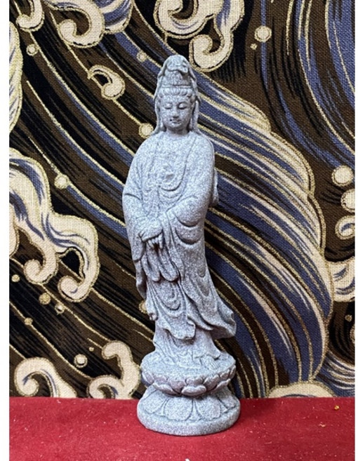 京綸 觀音菩薩石雕擺件組：南海觀音、南北獅石雕，辦公室/水族箱裝飾造景首選, 灰色