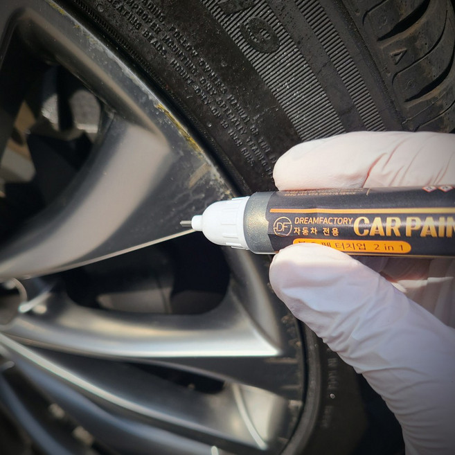 드림팩토리] 차량용 휠기스 스크레치 보수용 붓 펜 2in1 카페인트, 04. 블랙 유광, 1개