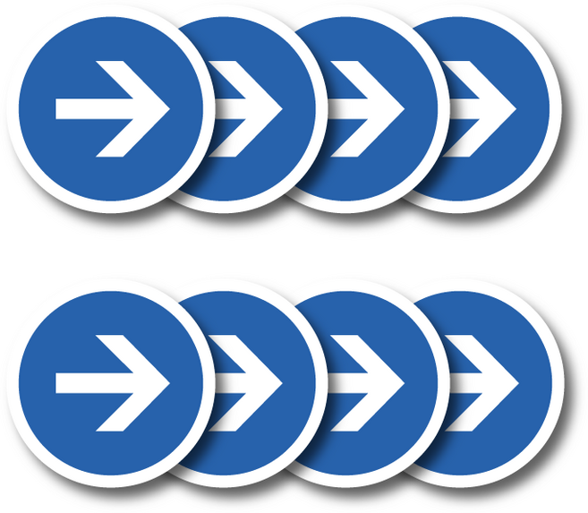 논슬립 바닥 화살표 스티커 줄서기 대기선 방향 방향표시 화살표모양 공공기관 학교 어린이집 원형스티커 4개 x 2세트 (총 화살표 8개), 블루