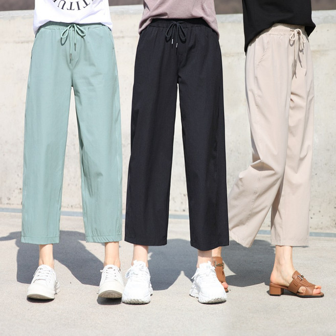 동대문스타일 여자 아이스팬츠 커브드 루즈핏 스판 8부 밴딩 여름 쿨팬츠