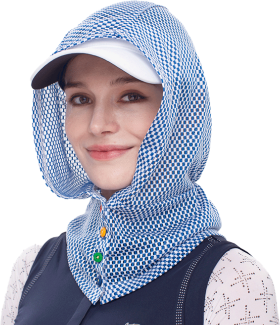 루핏스포츠 UV차단 체크후드망토 햇빛가리개, 블루(단추형), 1개