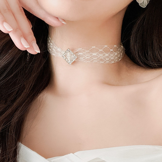 일호장신구 큐빅 마름모 다이아 레이스 초커 클럽 파티 모임 코스프레 크리스마스