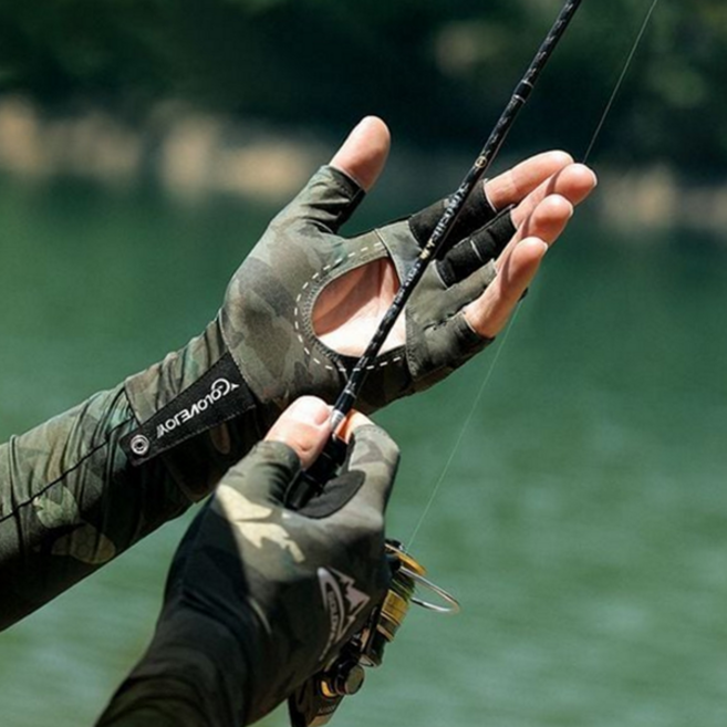 야외 낚시 손등 오픈 햇빛 차단 장갑 레저 활동 물놀이 손보호 통기성 여름, 1개, 밀리터리_XL