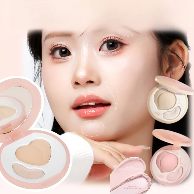 눈물고랑 커버 더블 컬러 하이라이터 팔레트 하이라이트 파우더 3D 입체메이크업모공을감춰방수, 1개, (1+1)핑크x1+내추럴x1 - 쿠팡