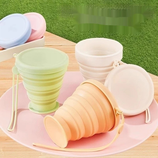 minh 실리콘 다용도 접이식 휴대용 캠핑 양치컵, 1개, 아이보리