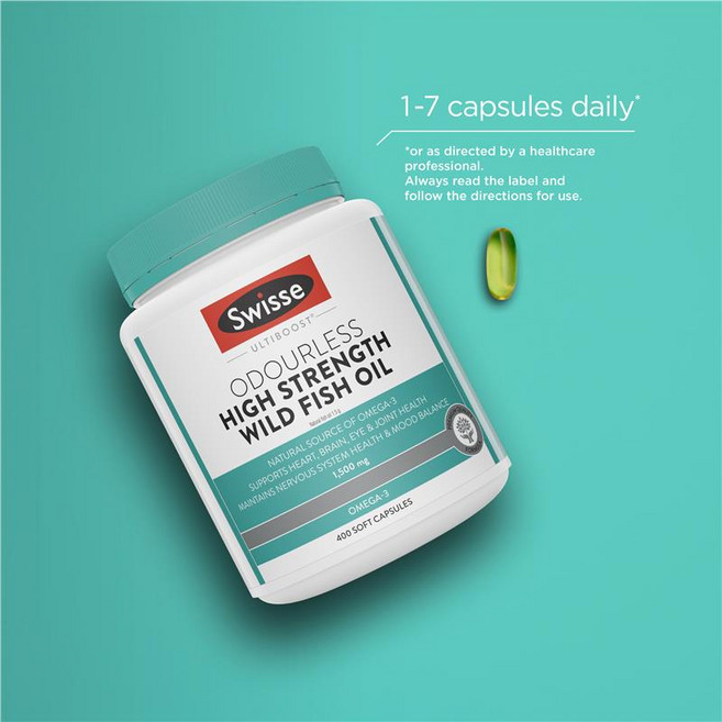 스위스 고함량 냄새없는 피시오일 Swisse Ultiboost Odourless High Strength Fish Oil 400 1500mg 1500mg 400정, 1개