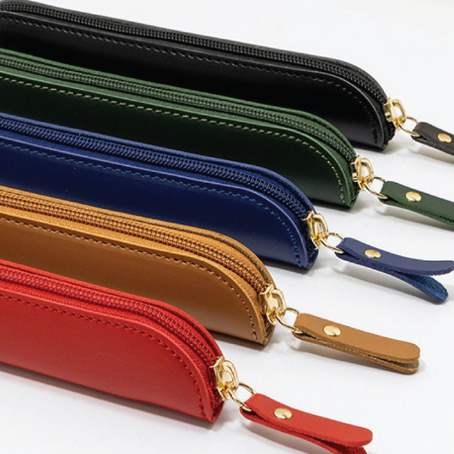 슬림 심플 가죽필통 펜파우치, 1개, 그린