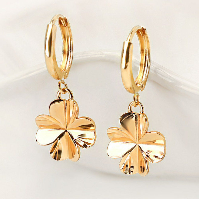 루이델라 14K 18K 여성 데일리 웬디 클로버 원터치 금 귀걸이