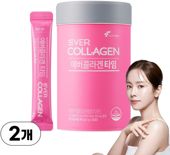 [소비기한 최신 2027-06-12] 에버콜라겐 타임 고단량 구성 저분자콜라겐펩타이드 1 000mg, 90g, 2개