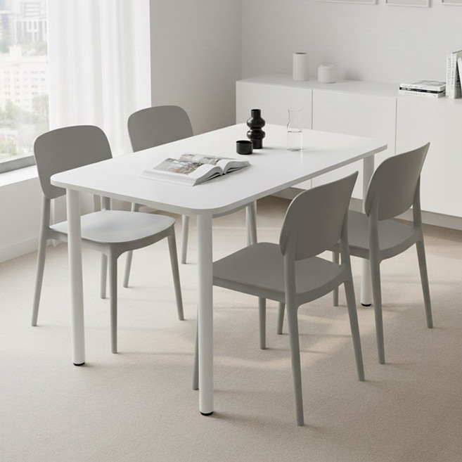 살림단짝 4인용 식탁세트 1200x600 의자4P포함 주방 식탁, 일반의자 4, 딤그레이 4개