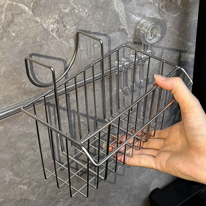 304 스테인리스 무타공 걸이형 수납 바구니 욕실 주방 행잉 수납 바스켓, 1개, 304스텐 걸이형 바스켓