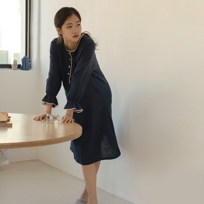 마른파이브 여성 순면 프릴 레이스 빅사이즈 원피스잠옷