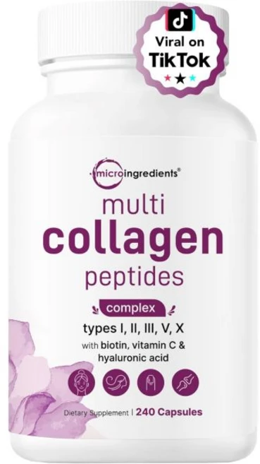 Micro Ingredients Multi Collagen Pills for Women & Men 240 Capsules | Type I II III V X - Hyd, 240 Count (Pack of 1), 240정, 1개 - 쿠팡