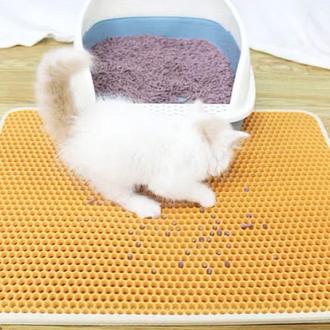 솔크로니 고양이 사막화 방지 매트 소형 포켓형 모래매트 배변 화장실 패드 벌집 발판, 베이지, 1개