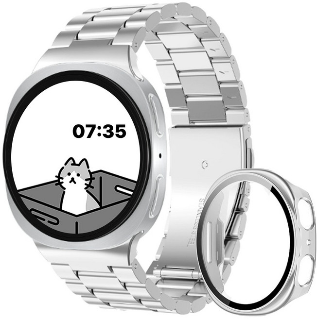 아이비온 갤럭시워치 메탈 스트랩 40 44 mm + 케이스 세트, 퓨어실버