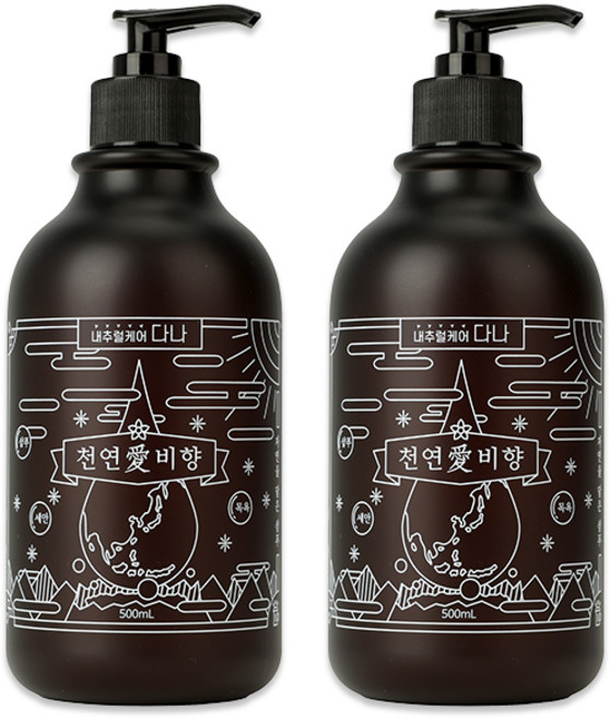 천연애 비향 샴푸 세안 목욕 올인원 순은 맥주효모 첨가 모발 튼튼하게 유지 올인원 식물성 성분, 2개, 500ml