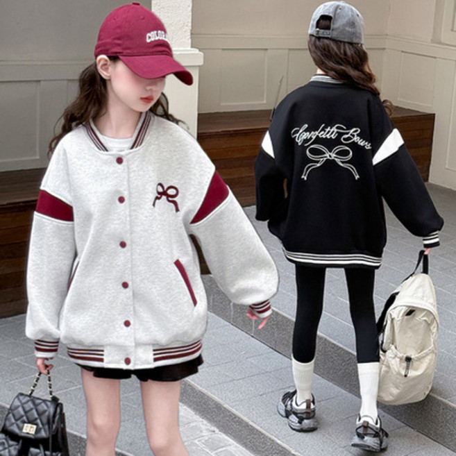 슈가푸딩 주니어 리본야구자켓 초등학생 중학생 주니어야구점퍼 리본점퍼 여아점퍼 여아가을점퍼 주니어가을점퍼