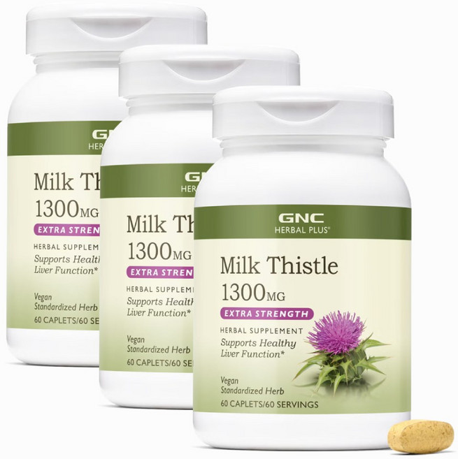 [정품 미국 직배송] GNC 밀크시슬 1300mg 60정-3개 (캐플렛), 3개, 60정