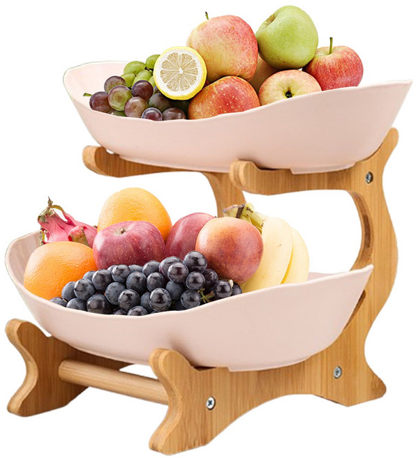 다용도 플레이트 접시 장식소품 거실용 주방용 과일쟁반 케이크 디저트 간식바구니 유럽식과일접시 조립 불필요, 1세트, 2단 베이지