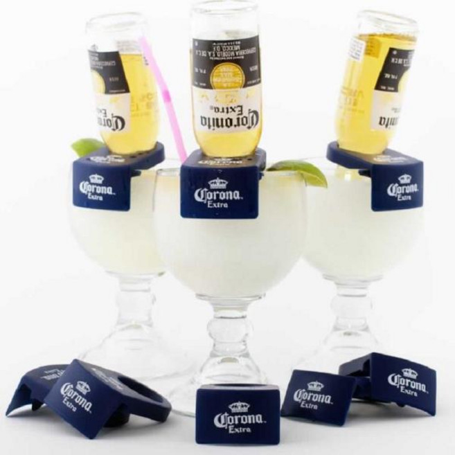 호환 Schooner Goblet Glasses 용 6pcs Corona-Rita 맥주 병 음료 클립 홀더 세트 (3 노란색 + 3 파란색)