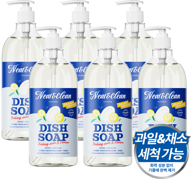 니트앤클린 주방세제 베이킹소다&레몬, 6개, 1L