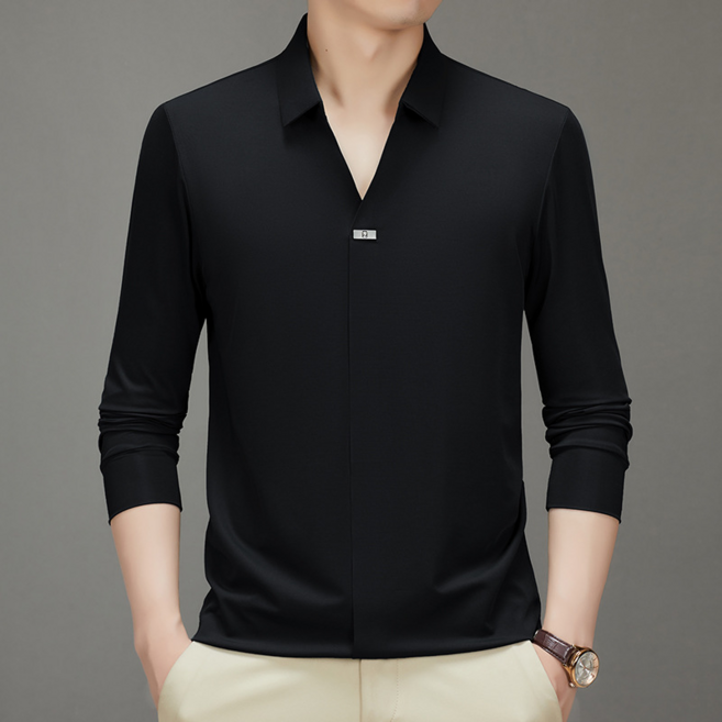 남성용 V넥 사계절 베이직 스판 셔츠 캐주얼 셔츠 구김 없는 편안한 긴팔 상의