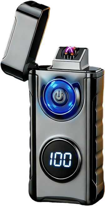 Kindfire C타입 플라즈마 전기라이터 충전식 듀얼아크 LED 배터리표시 랜턴기능 캠핑용, 1개, 블랙