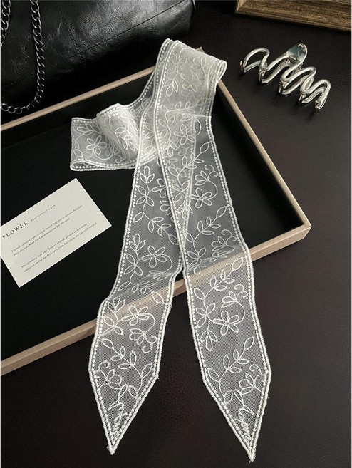 法式蕾絲刺繡長條絲巾髮帶