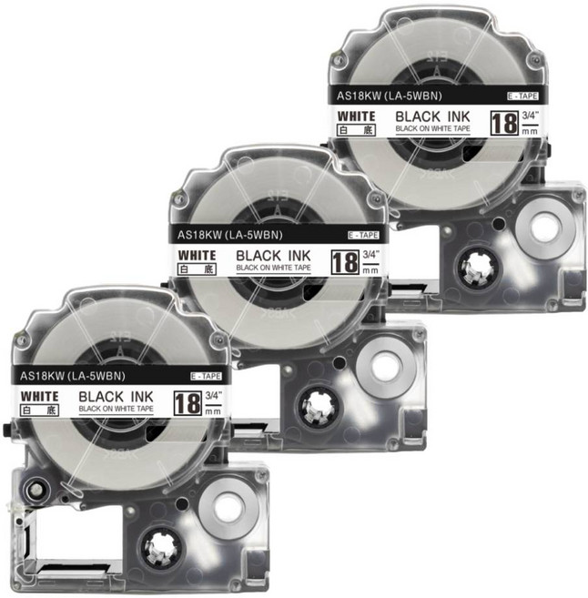 우리네라벨 엡손 라벨프린터 테이프 3개 세트 리라쿠마 프린터기 라벨기 호환 LW-K200BL LW-K200PK LW-C410 LW-C610 LW-K200BK, 18mm, 흰색바탕 검정글씨