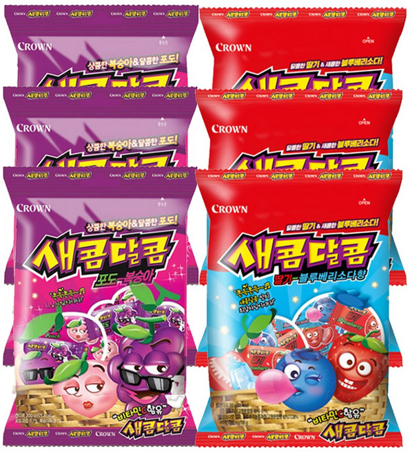 크라운 새콤달콤 딸기블루베리소다향 200g 포도복숭아 200g 각 1개씩, 3세트, 400g