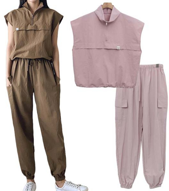 레크레아 아노락 여성골프 반집업 조끼베스트 카고팬츠 상하세트 트레이닝