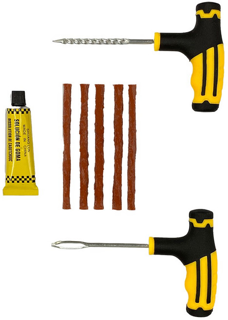 타이어 펑크 3종 수리키트 지렁이 끈끈이 송곳 바늘 빵구 자동차 오토바이 컬러그립, 일반, 1세트