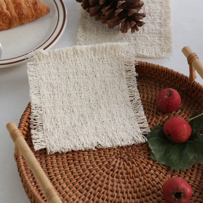 내추럴 린넨 감성 테이블 코스터 4P, 아이보리