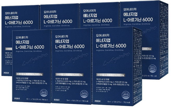 모어네이처 L 아르기닌 고농축 6000mg 에너지드링크 15포 샤인머스켓맛 타우린 엘 아르지닌 헬스 운동 부스터 카르니틴 오르니틴, 270ml, 7개