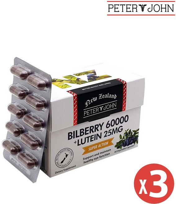 (3박스) 사은품+뉴질랜드 피터앤존 빌베리 60000 60 베지캡슐 루테인 25mg, 3개, 60정