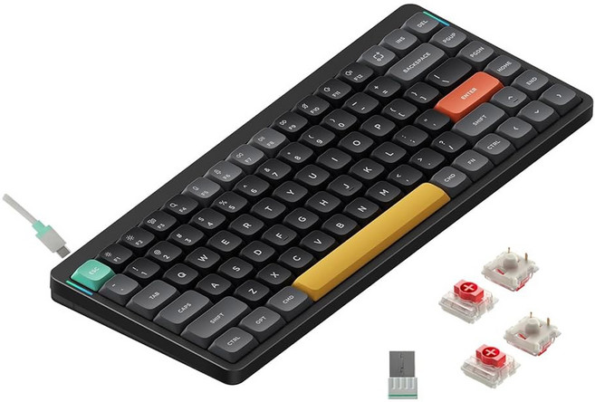 nuphy Air75 V2 휴대용 75% 기계식 키보드 무선 블루투스/2.4G/USB-C RGB 블루투스 키보드 지원 Windows/Mac OS/리눅스 시스템과 호환 - 게터, Gateron Red Switch, Grey, 적축