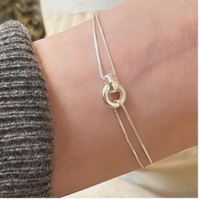 FANSYLI 더블링 은팔찌 펜던트 포인트 실버925 체인 팔찌 금전운 재물운 럭키 행운 버클 실팔찌 실버팔찌 여장친구생일선물 07018JLL341