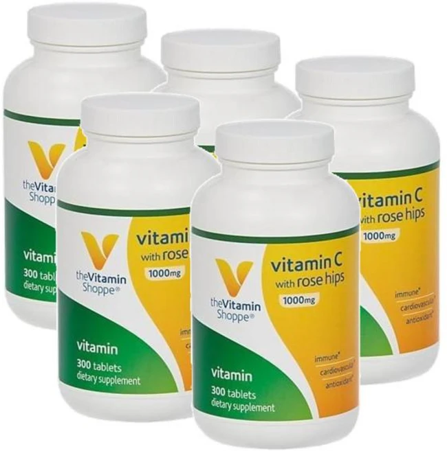 더비타민샵 비타민C 1000MG 로즈힙 The Vitamin Shoppe Vitamin C Rose Hips, 5개, 300정 - 쿠팡