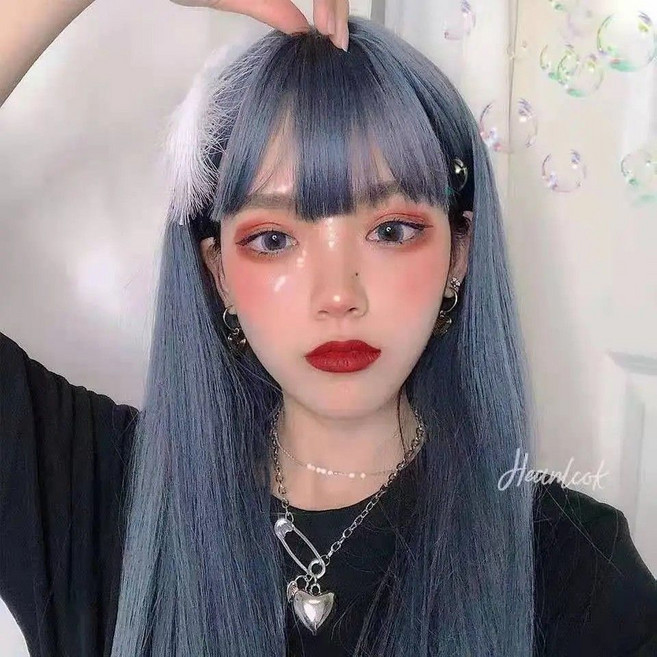 65CM 내추럴긴머리 패션 가발 여성용((가발 수납포켓 포함)), 1개, 그레이 블루 가발