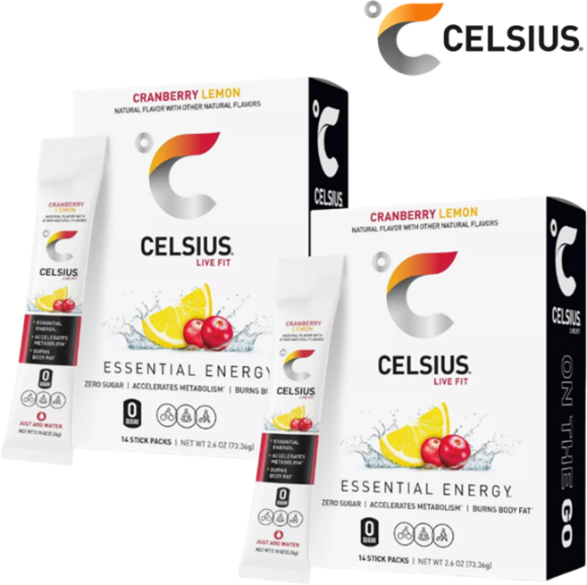 [CELSIUS] [1+1] 셀시어스 히트 워터 제로슈가 크랜베리 레몬 맛 14개입 + 크랜베리 레몬 맛 14개입 에너지 드링크 파우더 Energy Drink Mix